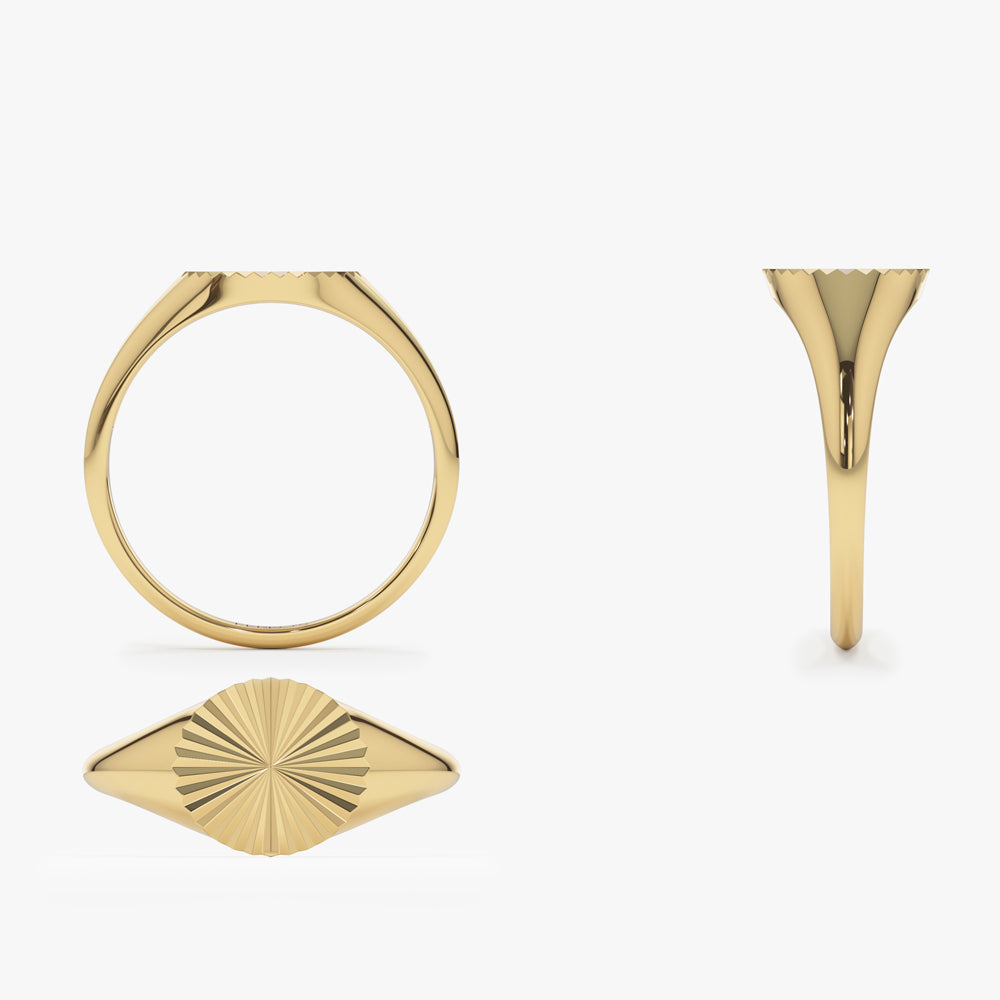 Anel solitário de ouro 18k feminino noivado Sinete Sun