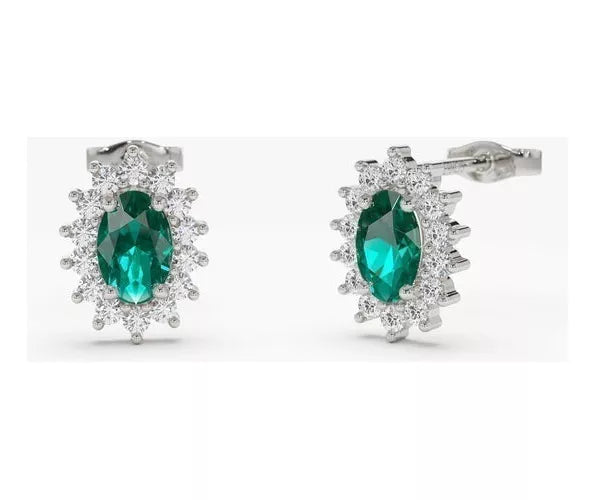 Brinco De Ouro 18k Feminino C/ Diamantes Brilhantes e Esmeralda e Pingente