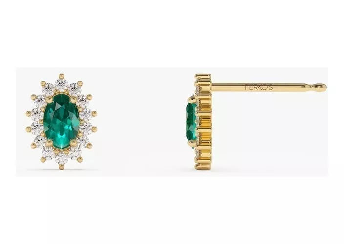 Brinco De Ouro 18k Feminino C/ Diamantes Brilhantes e Esmeralda e Pingente