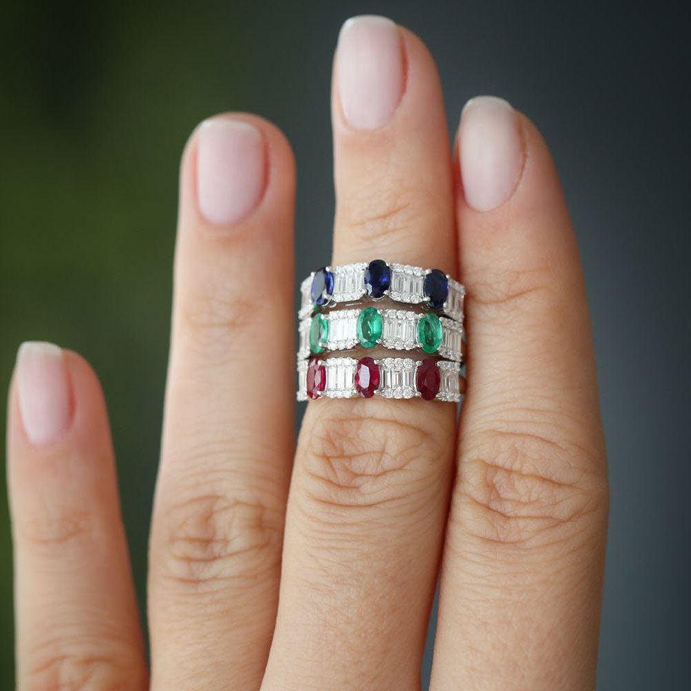 Anel solitário de ouro feminino noivado Diamante Safira Azul