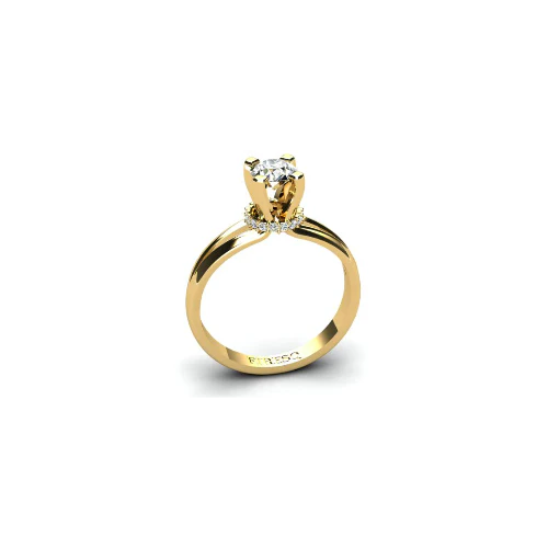 Anel de Noivado Solitario Diamantes Brilhante Ouro Amarelo 18k Cinderella