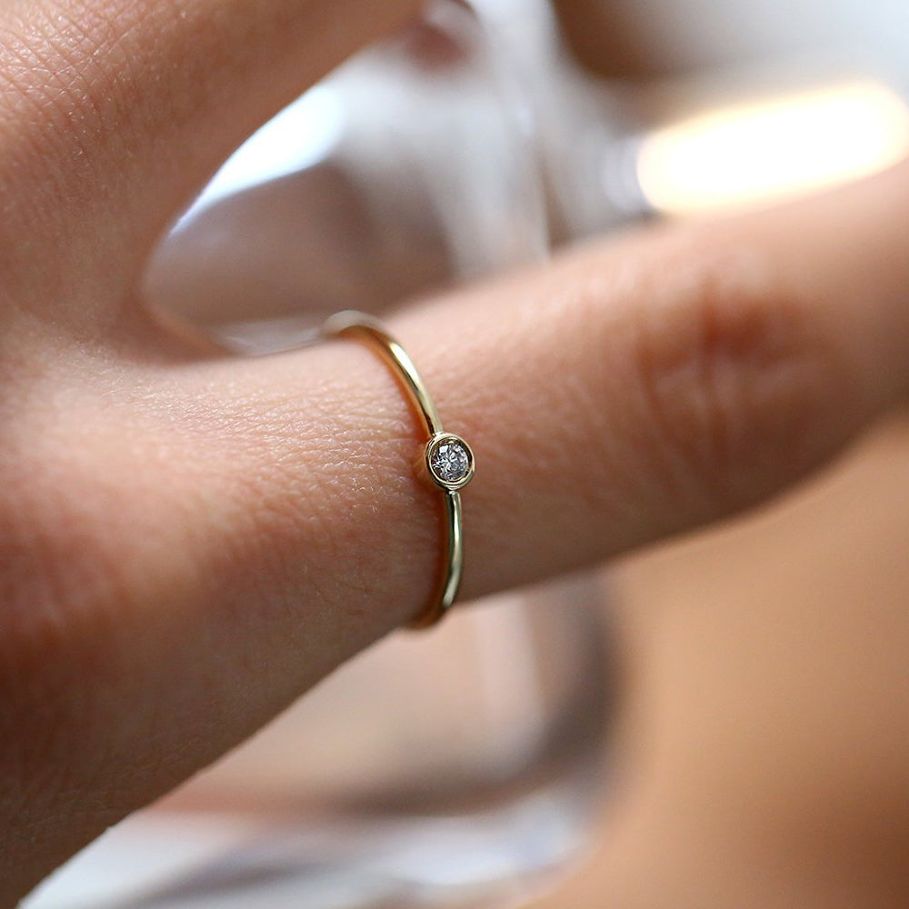 Anel solitário de ouro feminino noivado Diamante