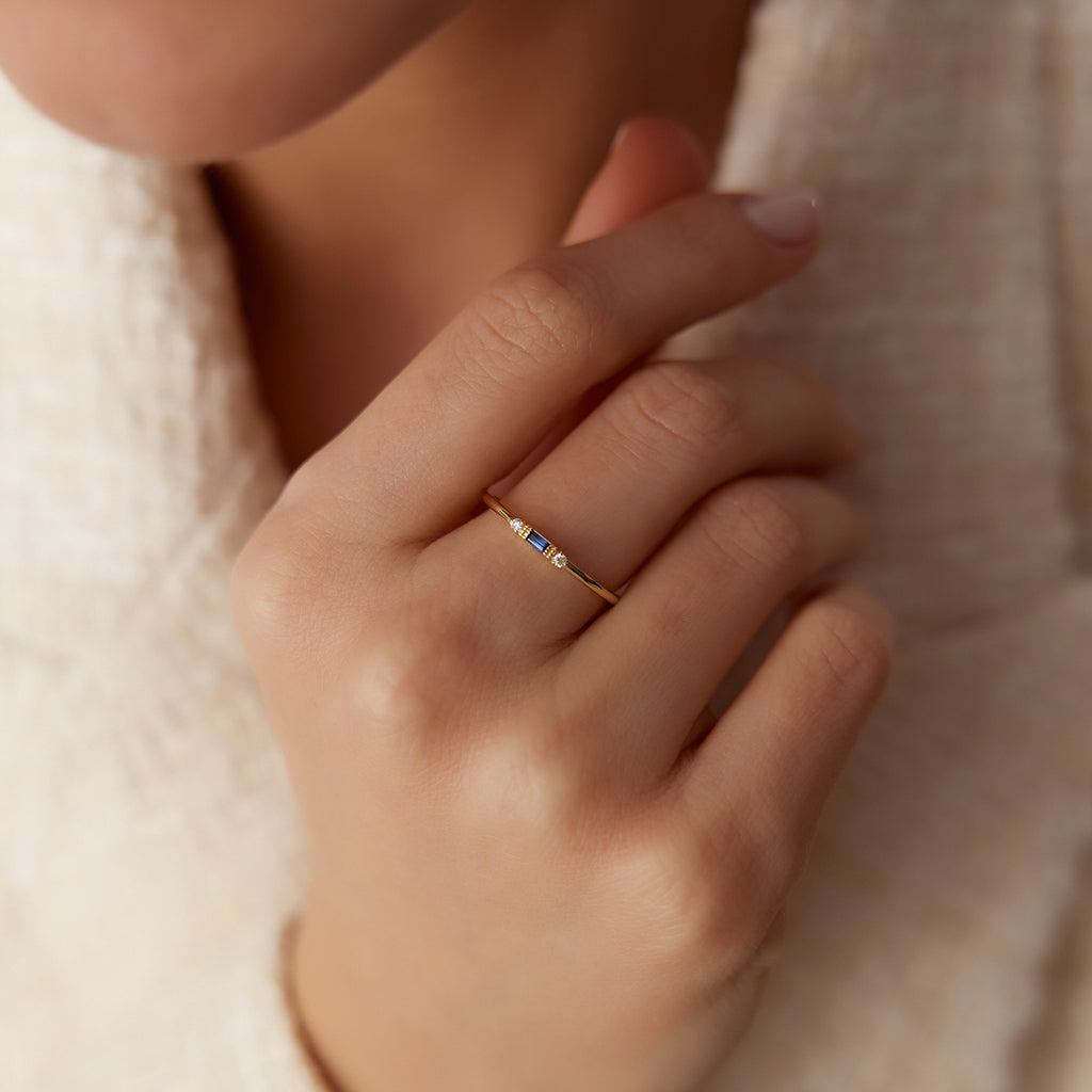 Anel solitário de ouro aparador meia aliança noivado diamante Safira