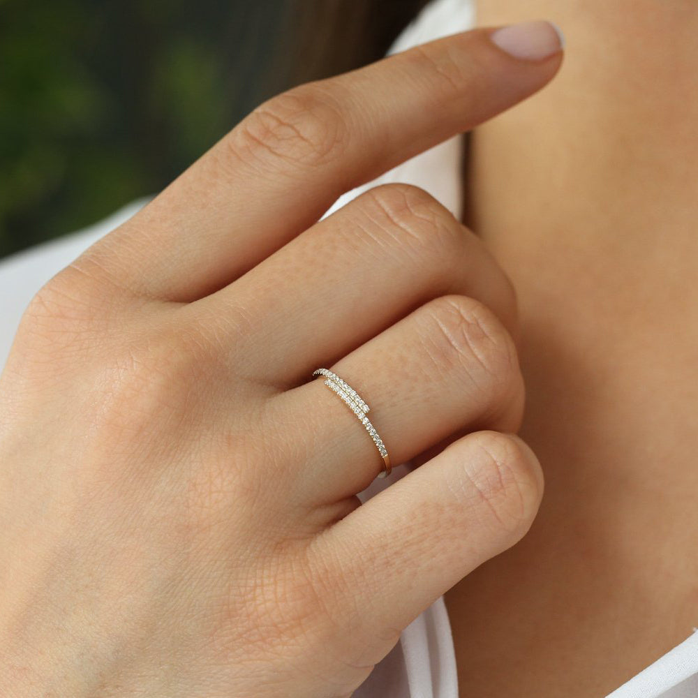 Anel solitário de ouro feminino noivado Diamante Aparador meia aliança