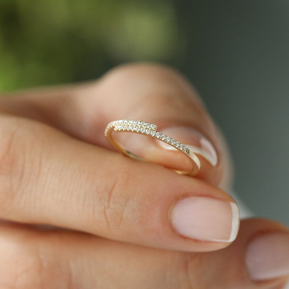 Anel solitário de ouro feminino noivado Diamante Aparador meia aliança