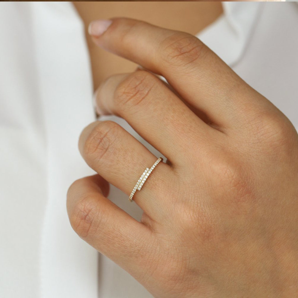 Anel solitário de ouro feminino noivado Diamante Aparador meia aliança