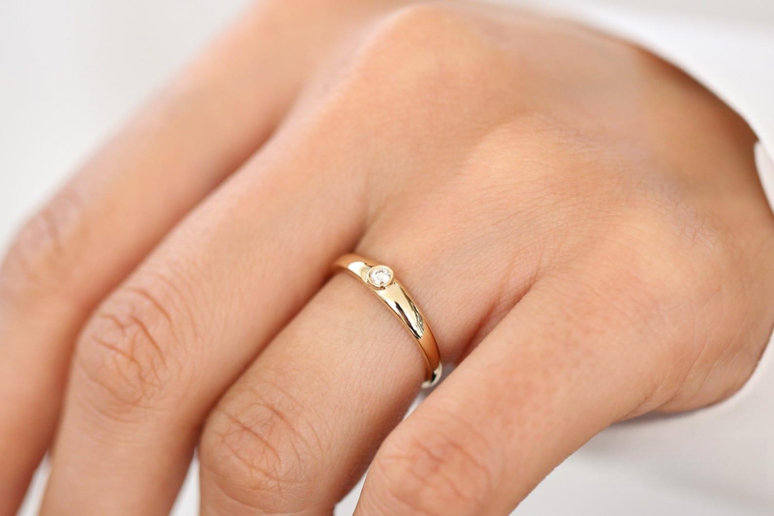 Anel solitário de ouro feminino noivado Diamante