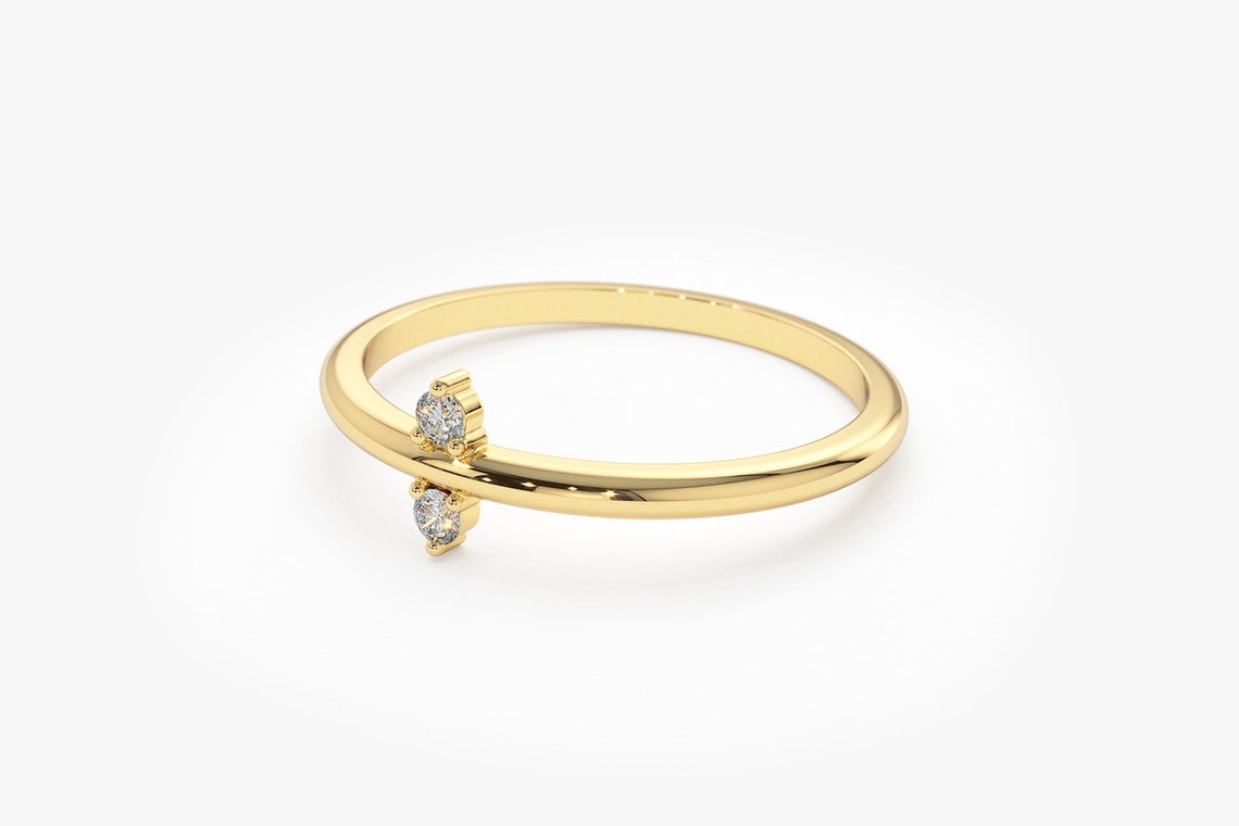 Anel solitário de ouro feminino noivado Duo Diamantes