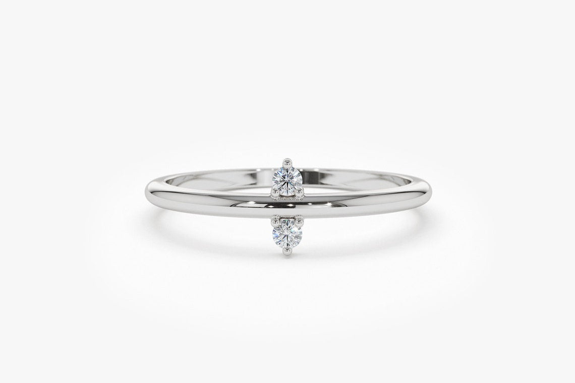 Anel solitário de ouro feminino noivado Duo Diamantes