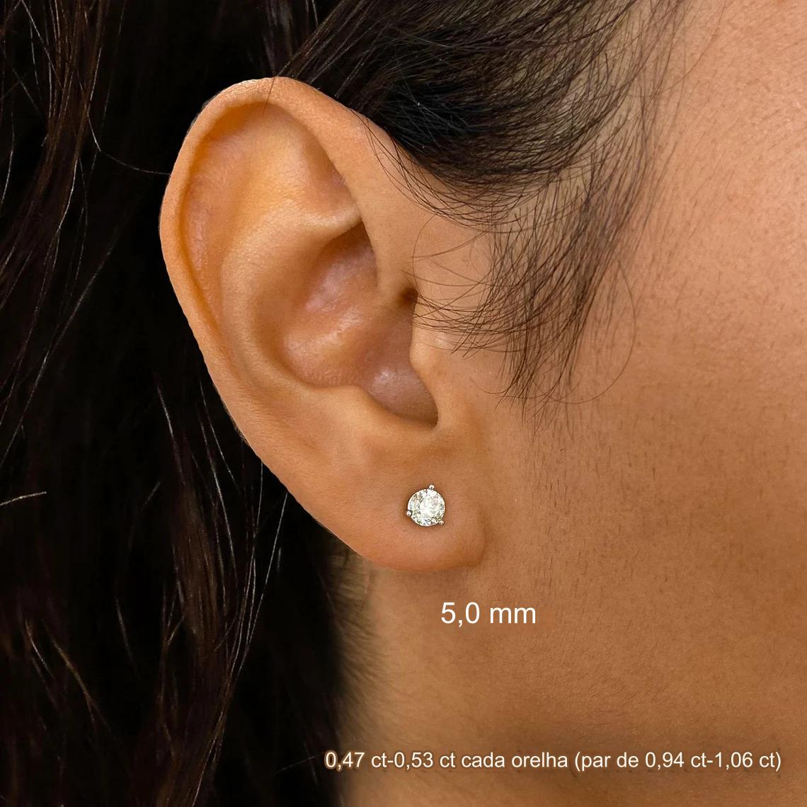 Brinco de Ouro 18k 750 feminino Solitário ponto de luz Diamantes