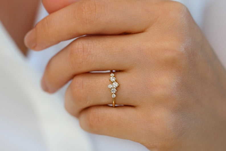Anel solitário de ouro feminino noivado Diamante aparador meia aliança