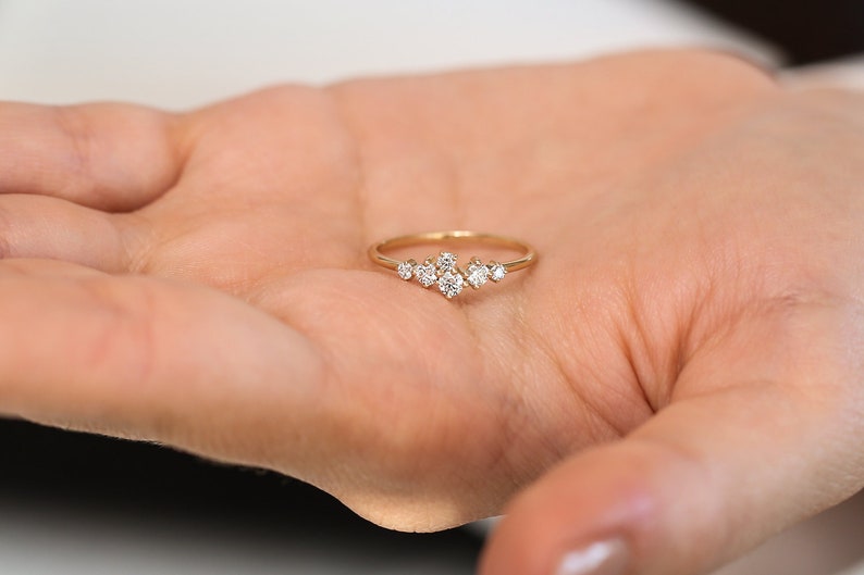 Anel solitário de ouro feminino noivado Diamante aparador meia aliança