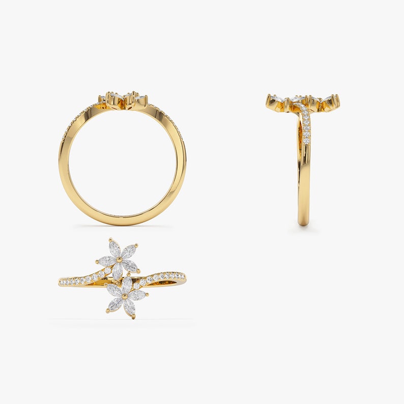 Anel solitário de ouro feminino noivado Diamantes Flor