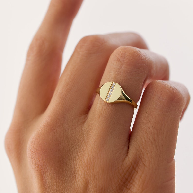 Anel solitário de ouro feminino noivado Diamante Sinete