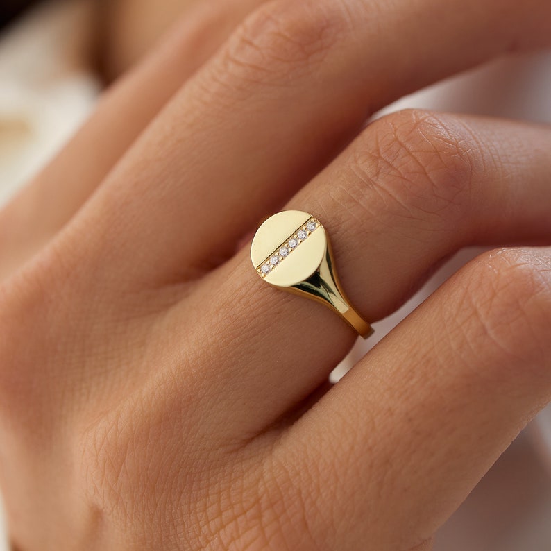 Anel solitário de ouro feminino noivado Diamante Sinete