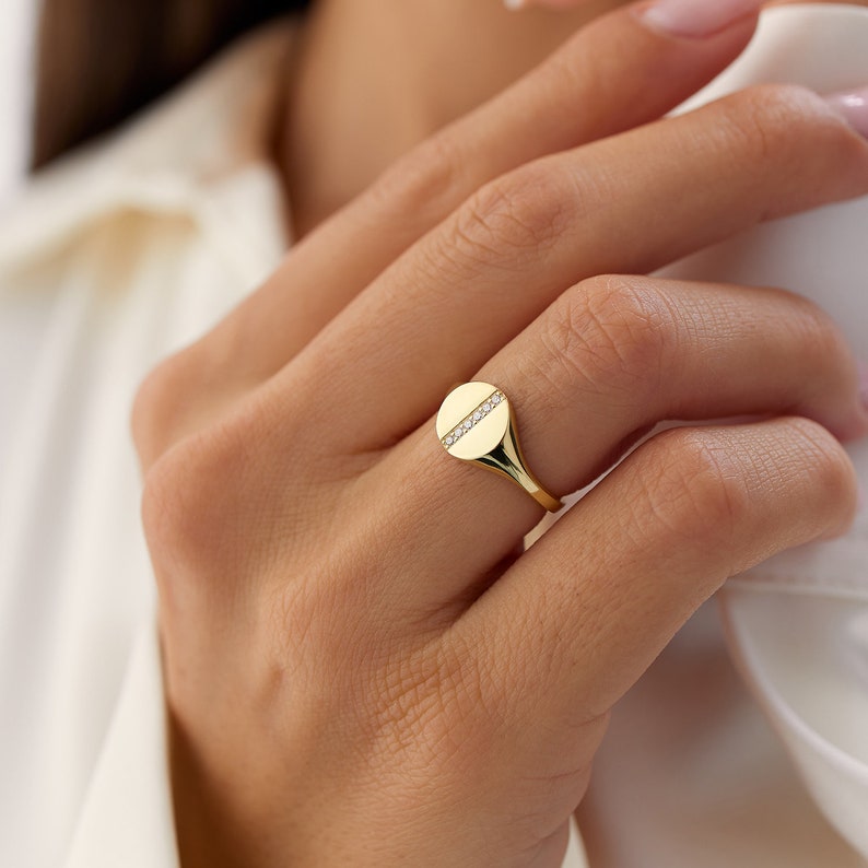 Anel solitário de ouro feminino noivado Diamante Sinete