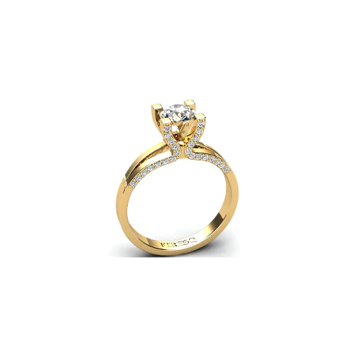 Anel de Noivado Solitario Diamantes Brilhante Ouro Amarelo 18k Miriam