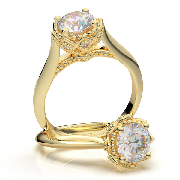 Anel Solitario Coroa De Ouro Amarelo 18k Diamante Brilhante 20pontos