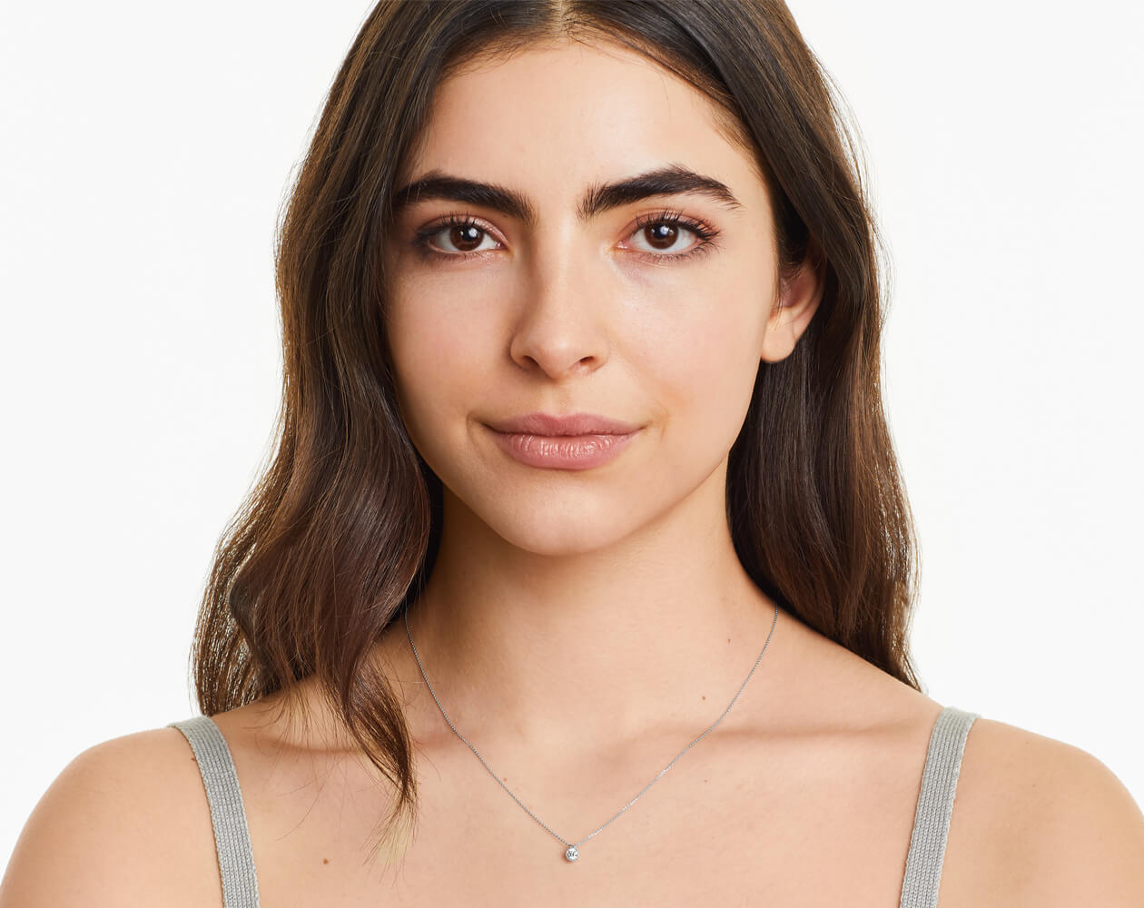Colar Feminina Corrente em Ouro18k Solitario Diamante Luxo Moldura 25 pontos