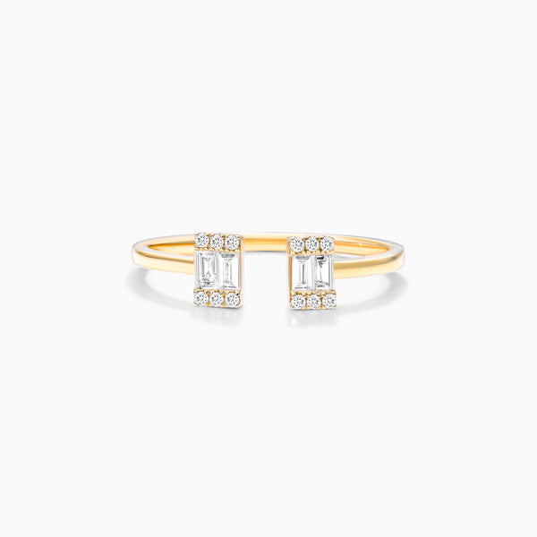 Anel Aberto de Ouro Amarelo 18k Diamantes Brilhantes Luxo