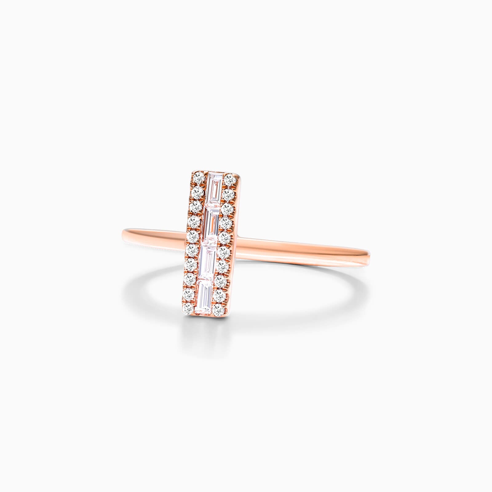 Anel de Barra em Ouro 18k c/ Diamantes Brilhantes e Baguette