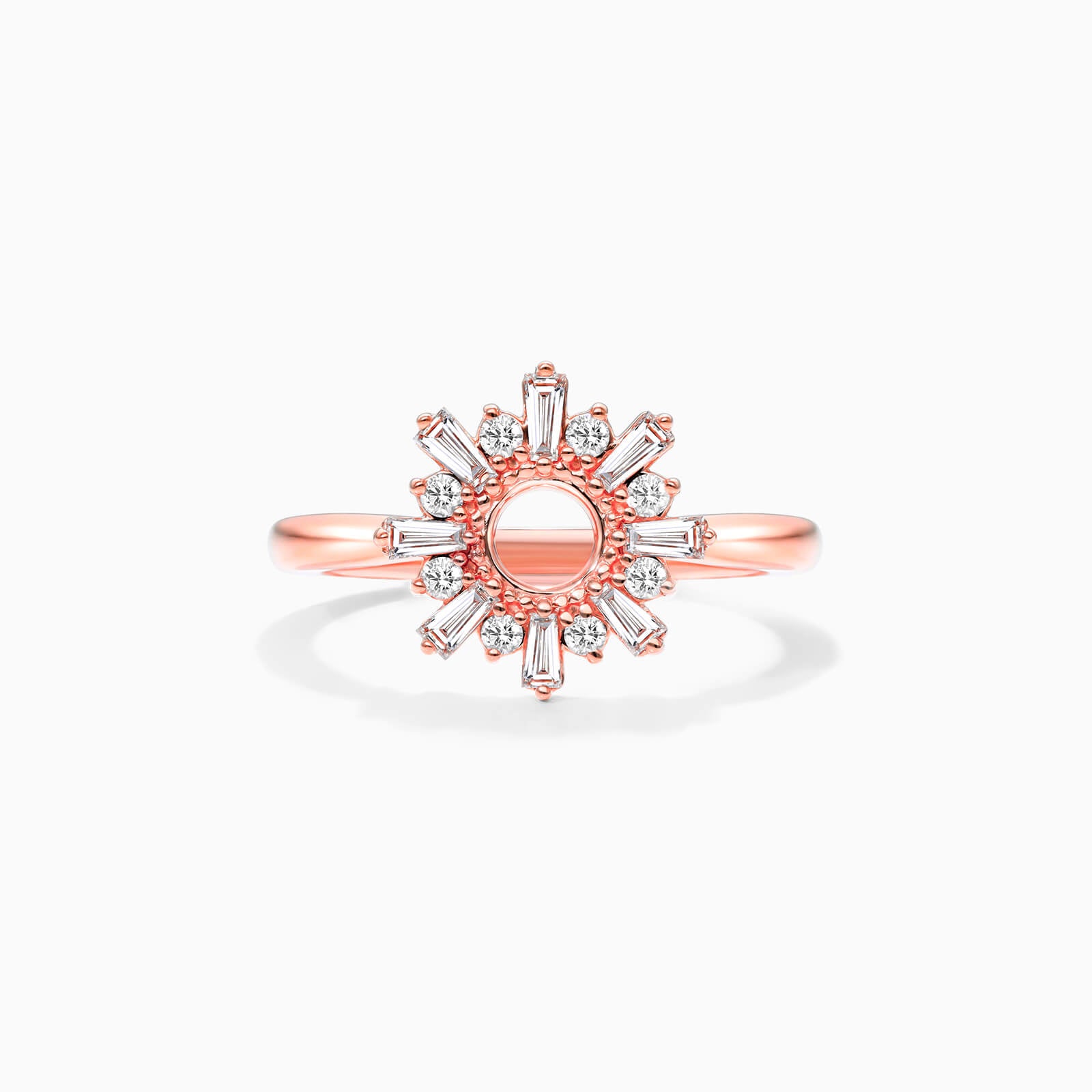 Anel Sunburst De Ouro 18k c/ Diamantes Brilhantes e Baguette | New | anel-de-noivado, Anéis, diamante, noivado, pink | AUREA FINE JEWELRY