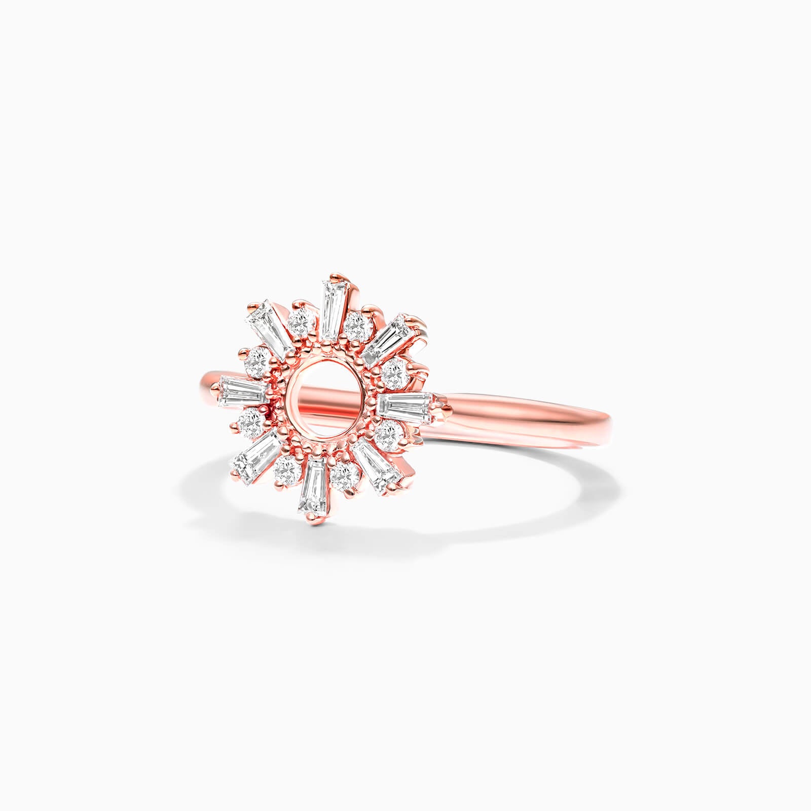 Anel Sunburst De Ouro 18k c/ Diamantes Brilhantes e Baguette