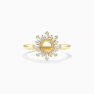 Anel Sunburst De Ouro 18k c/ Diamantes Brilhantes e Baguette