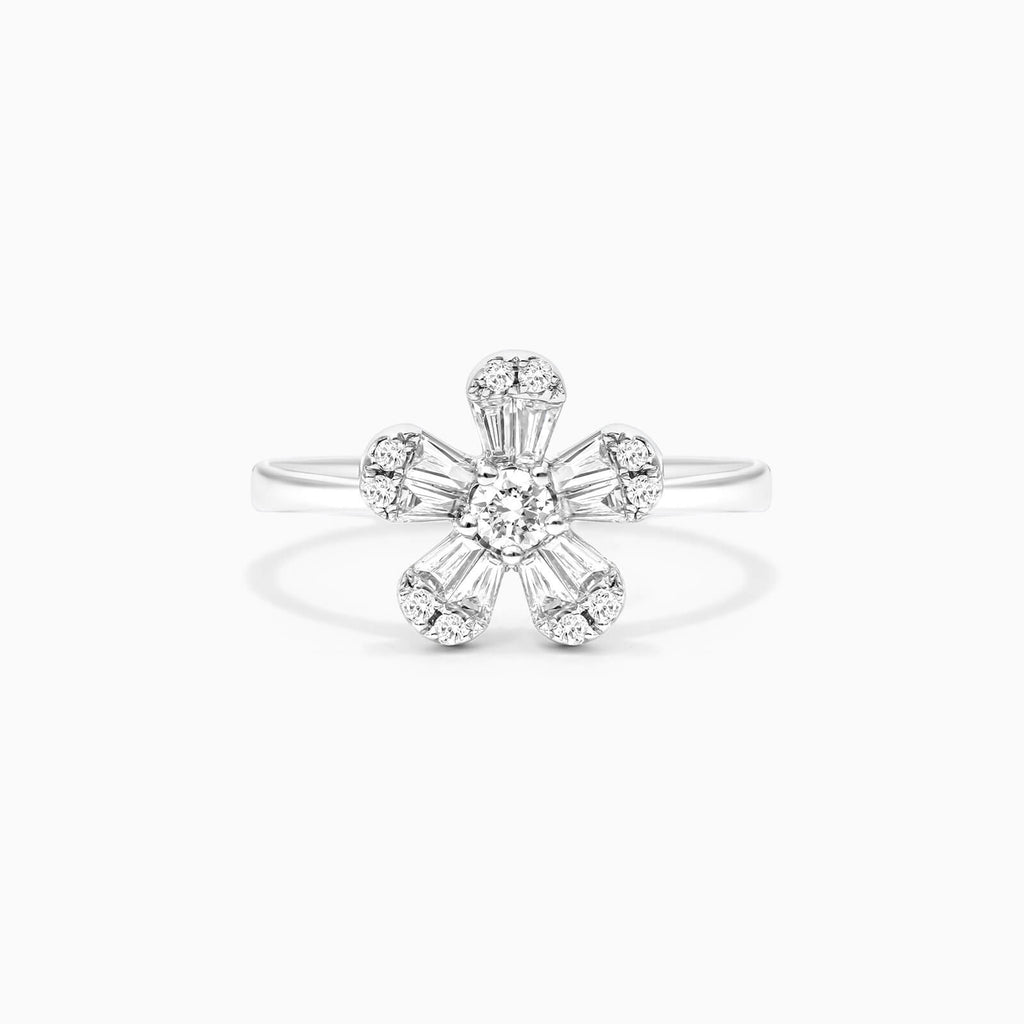 Anel de Flor em Ouro 18k c/ Diamantes Brilhantes De Luxo