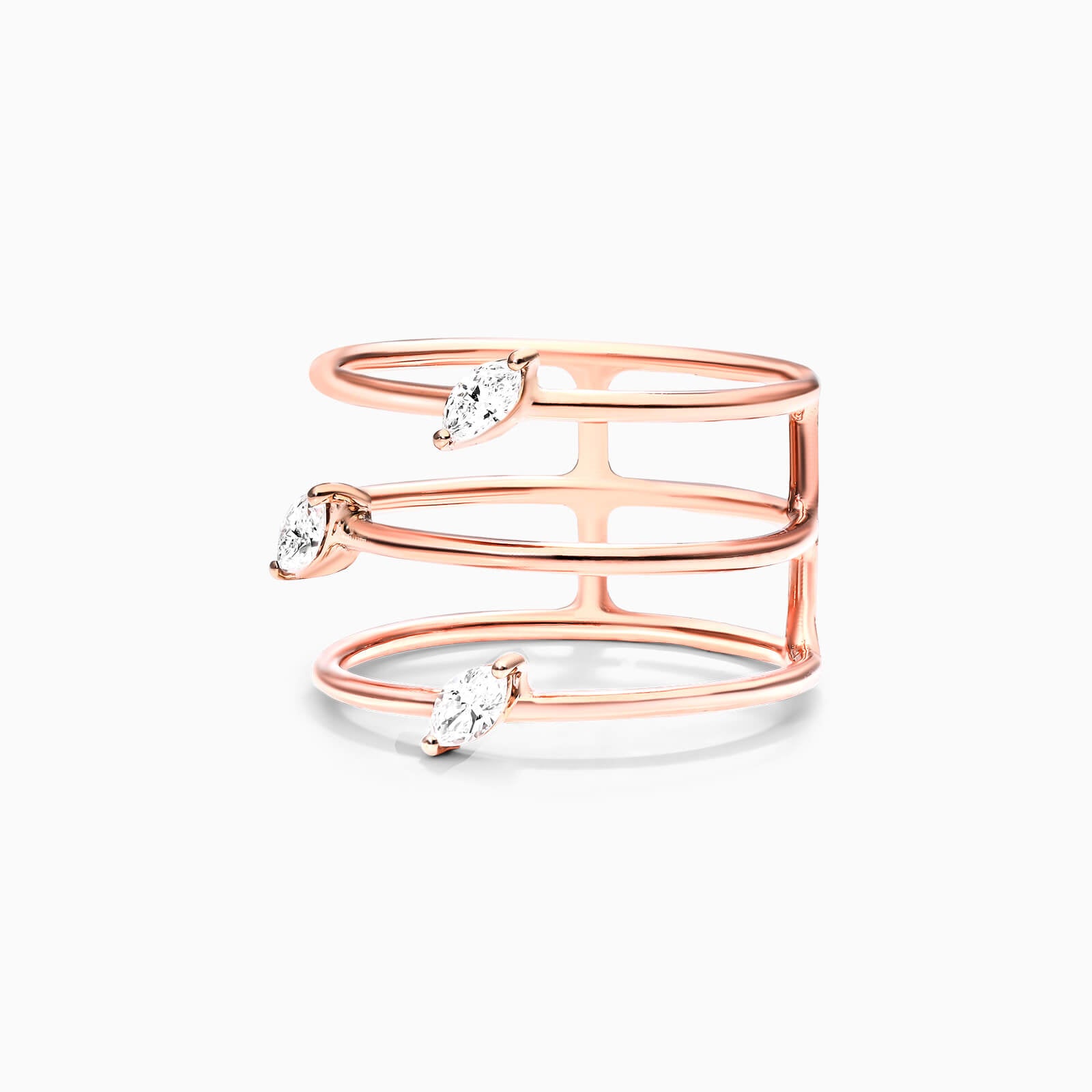 Anel De Três Fileira Ouro 18k Delicado Diamante Marquise