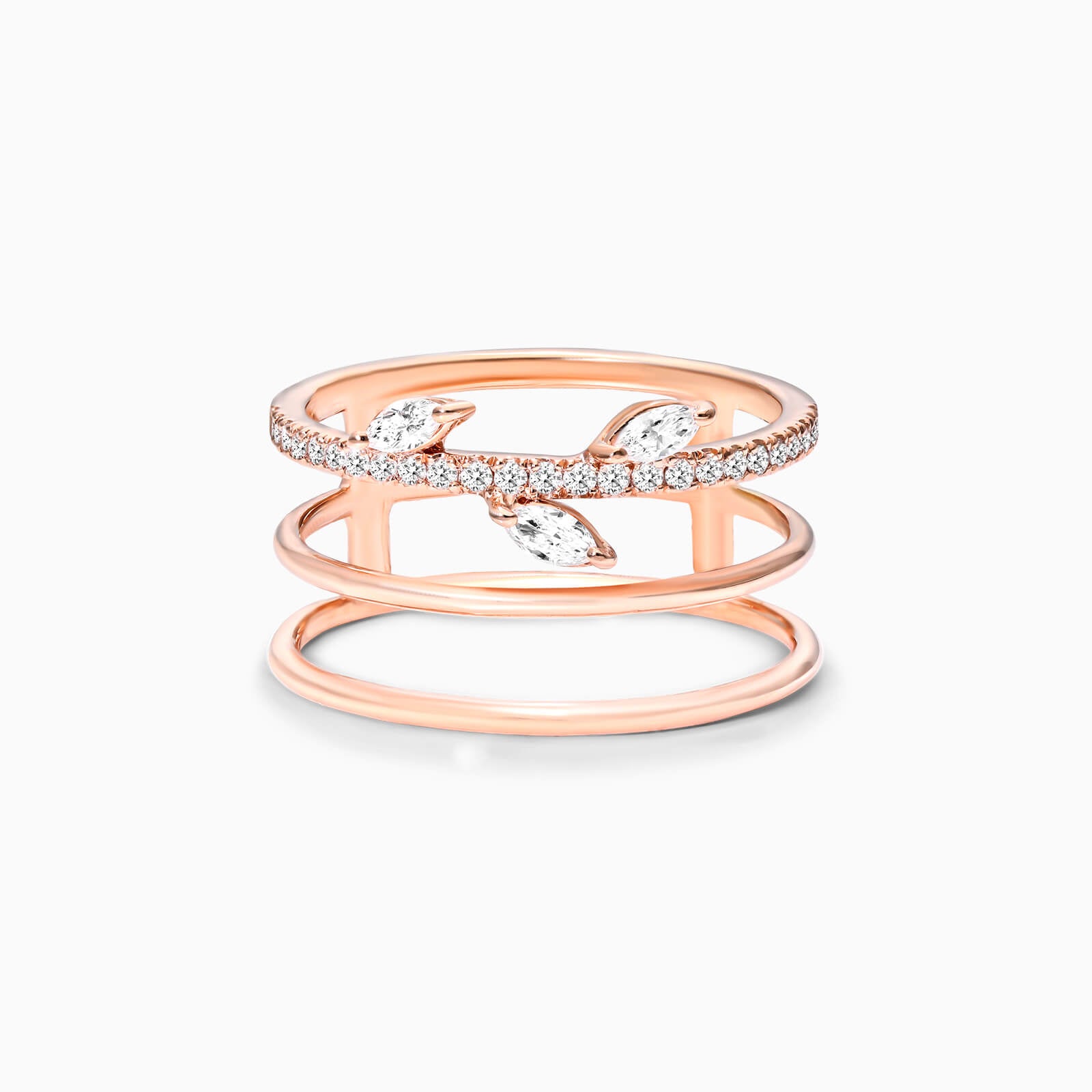 Anel De Três Fileira Ouro 18k Diamante Marquise e Brilhante | New | Anéis, diamante, pink | AUREA FINE JEWELRY