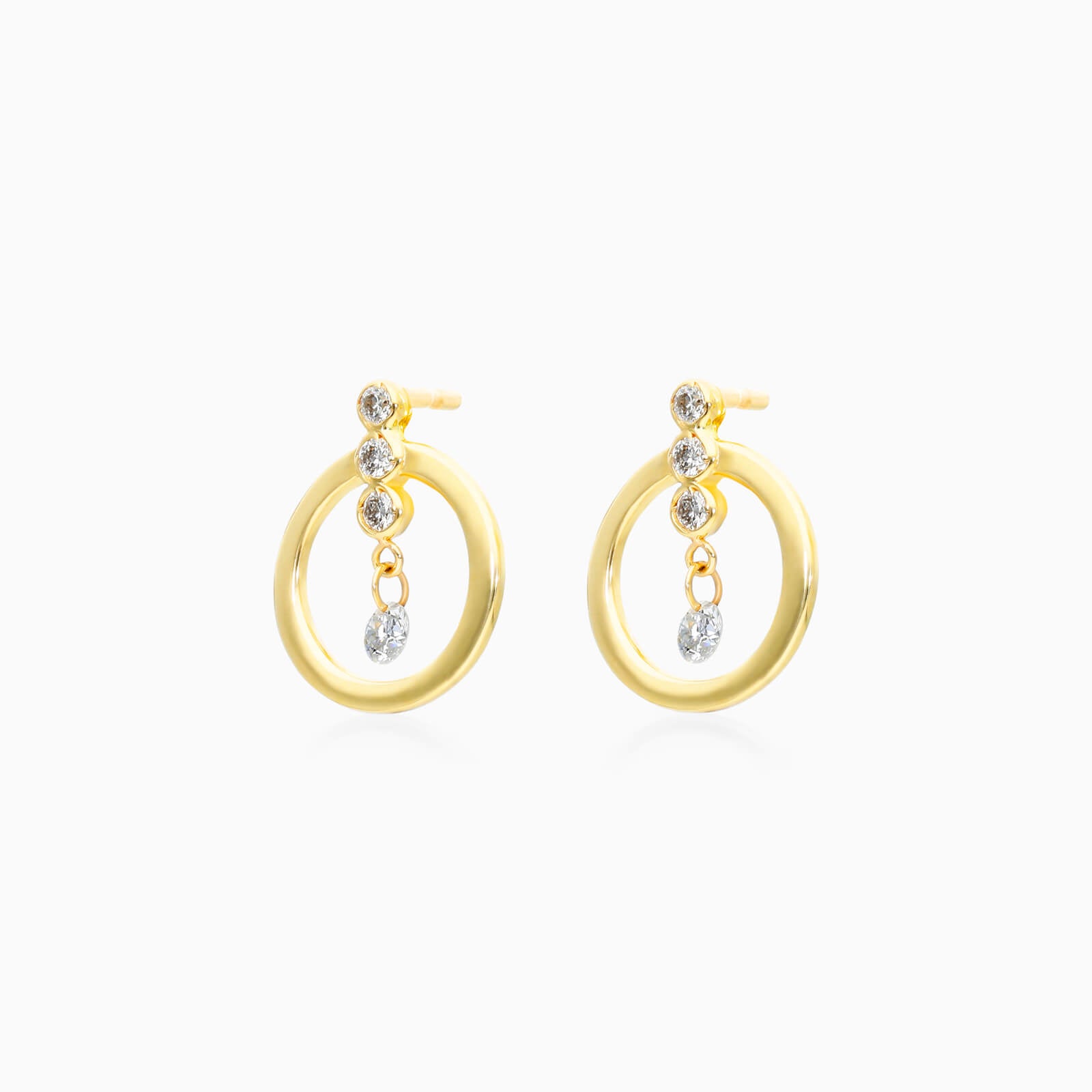 Brinco Argola Frontais de Ouro 18k Diamantes Brilhantes
