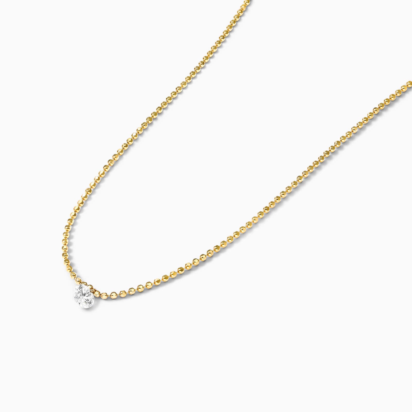 Colar Feminina Contas De Ouro Amarelo 18k C/ Diamante Solitario