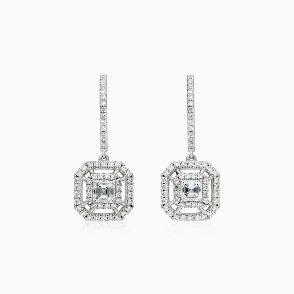 Brinco De Ouro branco Feminino Brilhante Diamantes Luxo Exclusivo