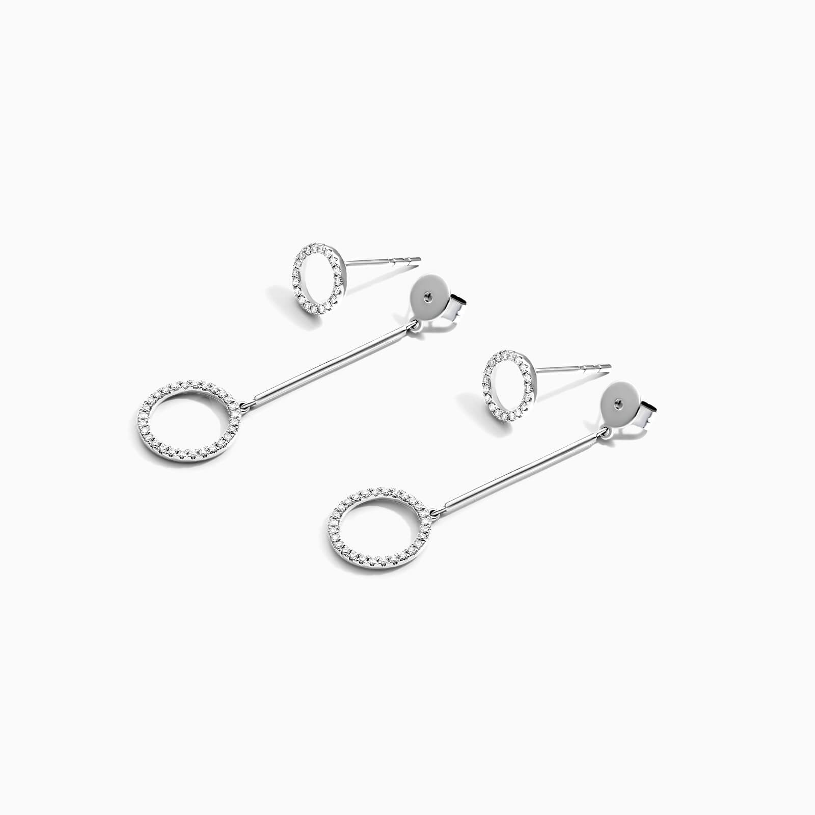 Brinco De Ouro 18k Longos Circle de Diamantes Luxo