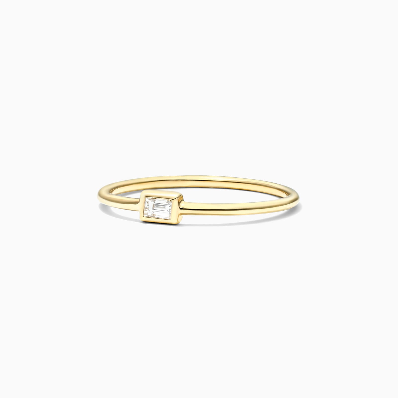 Anel De Ouro Amarelo 18k Simples Delicado c/ Baguette