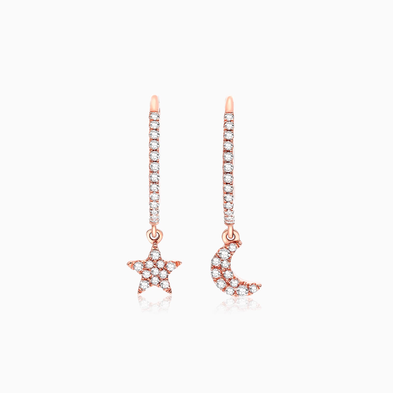 Brinco de Ouro 18k feminino Diamantes Lua e estrela Luxo