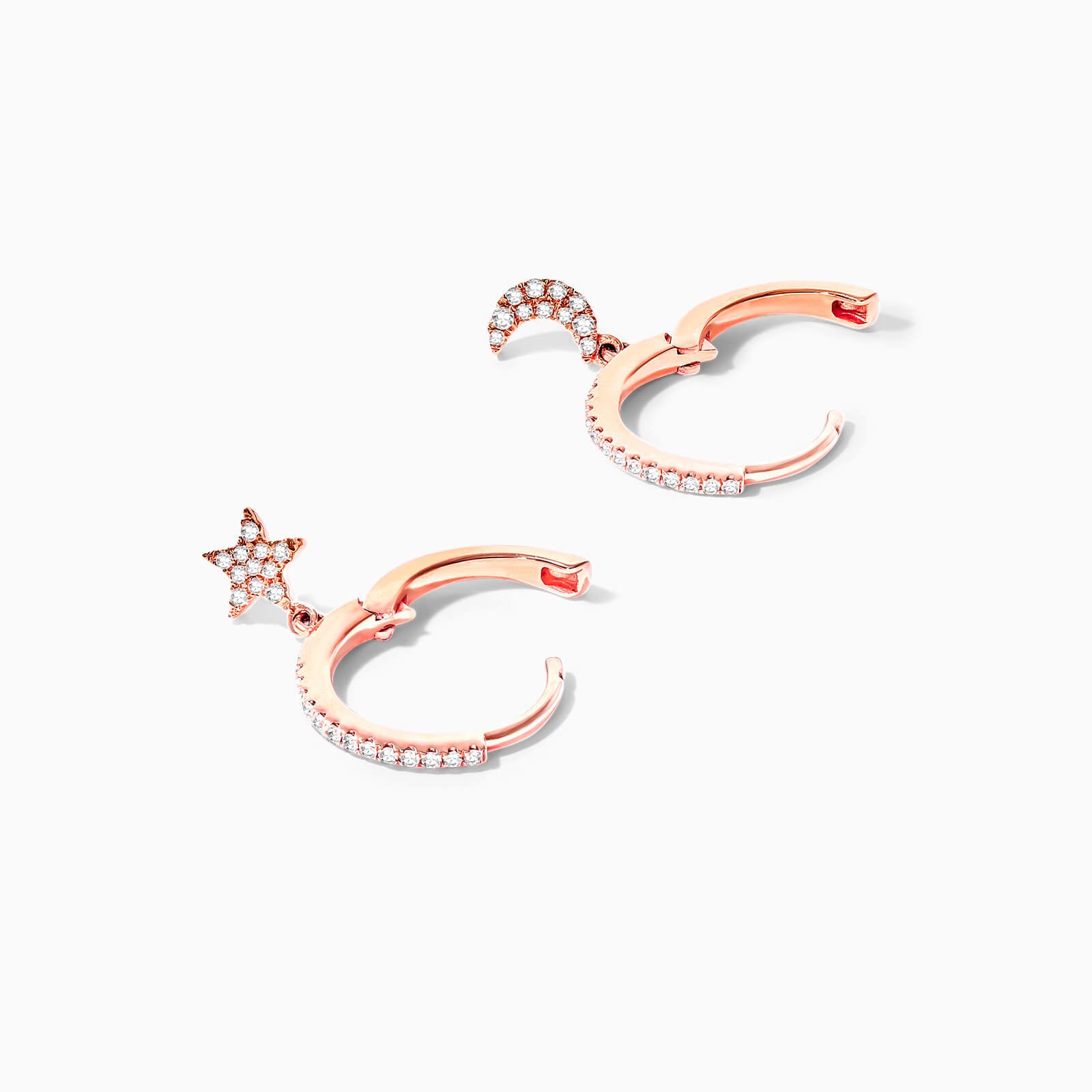 Brinco de Ouro 18k feminino Diamantes Lua e estrela Luxo
