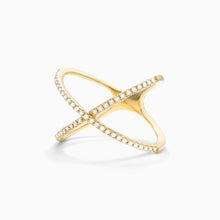 Anel Cruzado de Diamantes Brilhantes em Ouro 18k Luxo