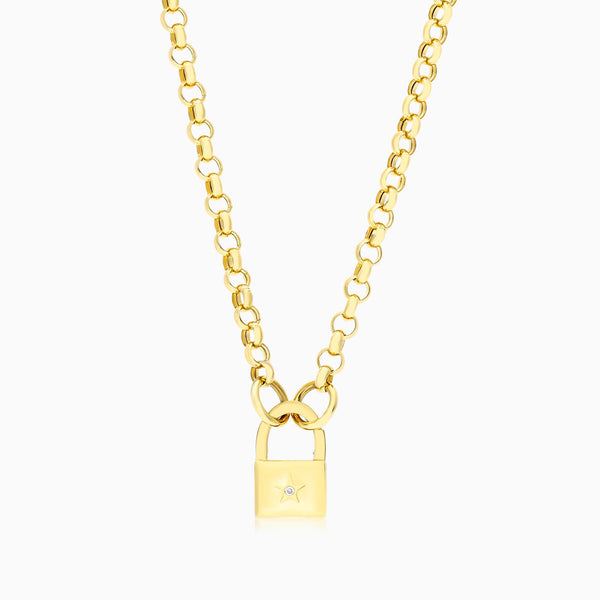 Corrente de Ouro Feminina 18k C/ Diamante em Cadeado Luxo