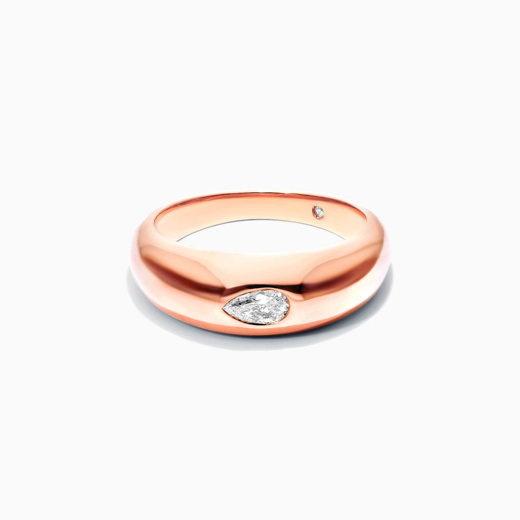 Anel De Ouro Rosa 18k Cupula C/ Diamante Pear Solitario Delicado