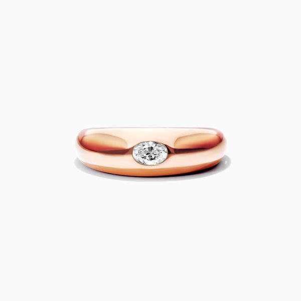 Anel De Ouro Rosa 18k Cupula C/ Diamante Oval Solitario Delicado