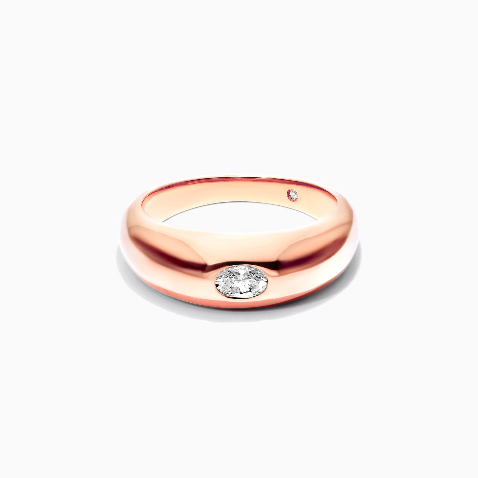 Anel De Ouro Rosa 18k Cupula C/ Diamante Oval Solitario Delicado