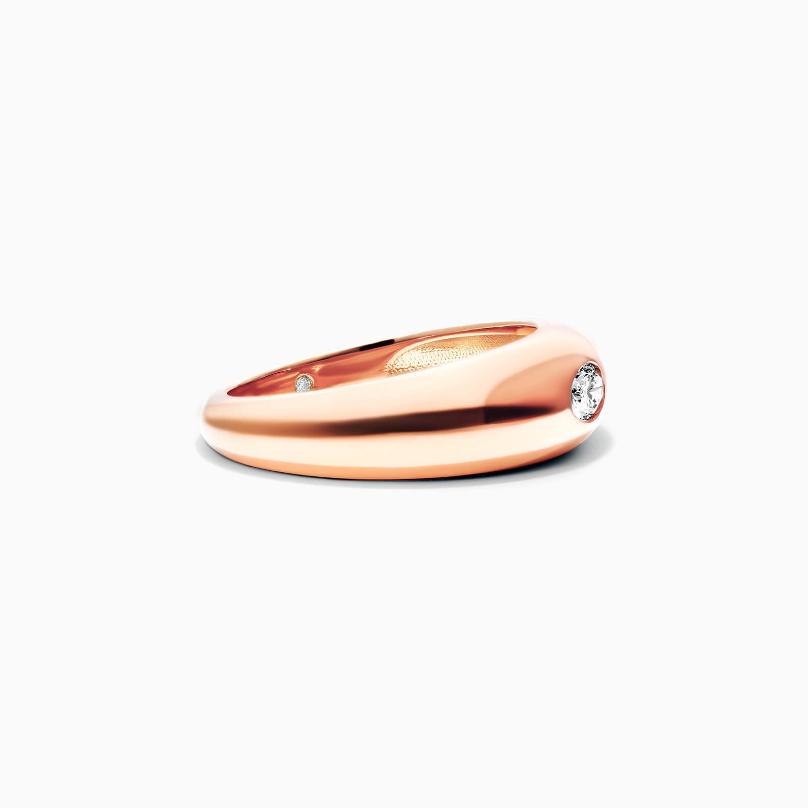 Anel De Ouro Rosa 18k Cupula C/ Diamante Oval Solitario Delicado