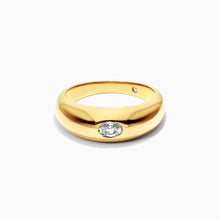 Anel De Ouro Amarelo 18k Cupula C/ Diamante Oval Solitario Delicado