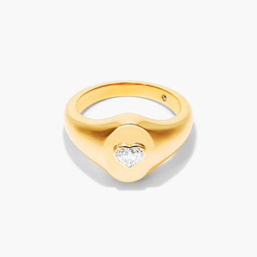 Anel Sinete c/ Coraçao de Diamante Brilhantes em Ouro 18k Luxo