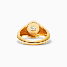 Anel Sinete De Ouro Amarelo 18k C/ Diamante Quadrado