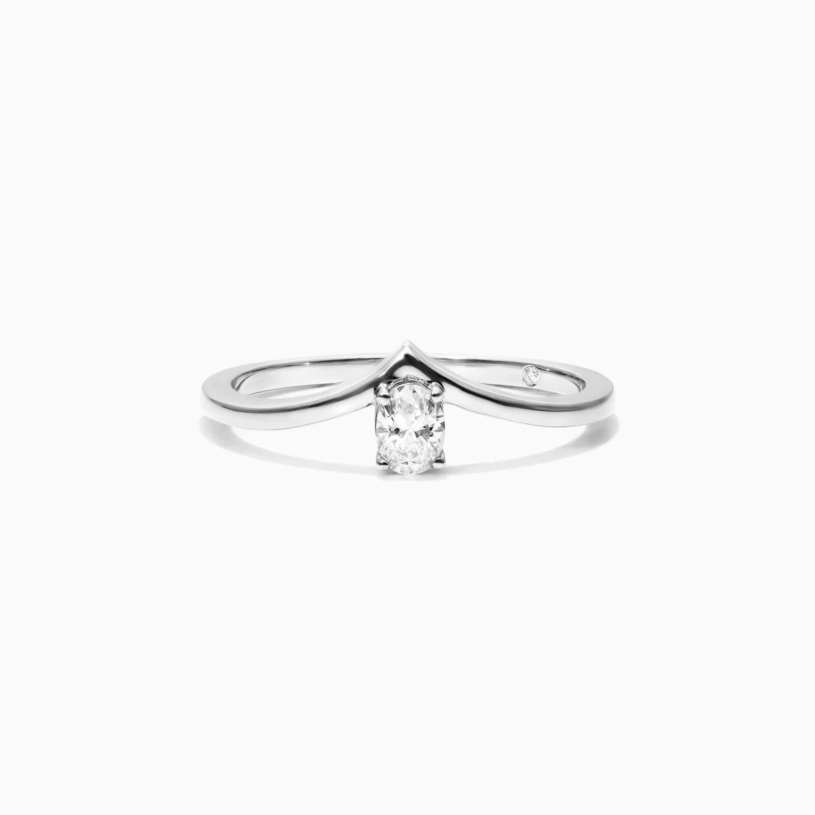 Anel De Ouro Branco 18k Em V De Luxo Diamante Solitario Queen - AUREA FINE JEWELRY
