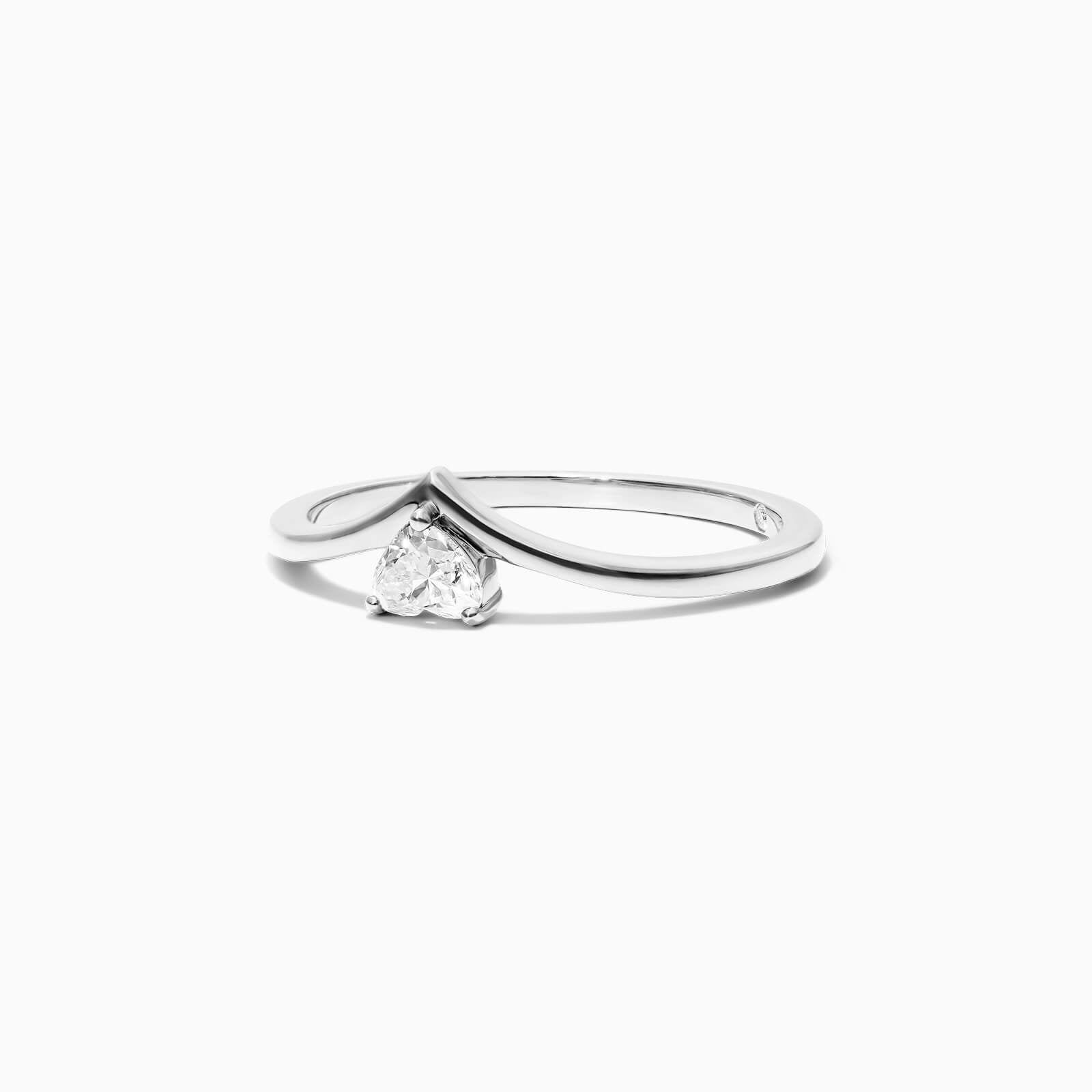 Anel De Ouro Branco 18k Em V De Luxo Diamante Solitario Hearth - AUREA FINE JEWELRY
