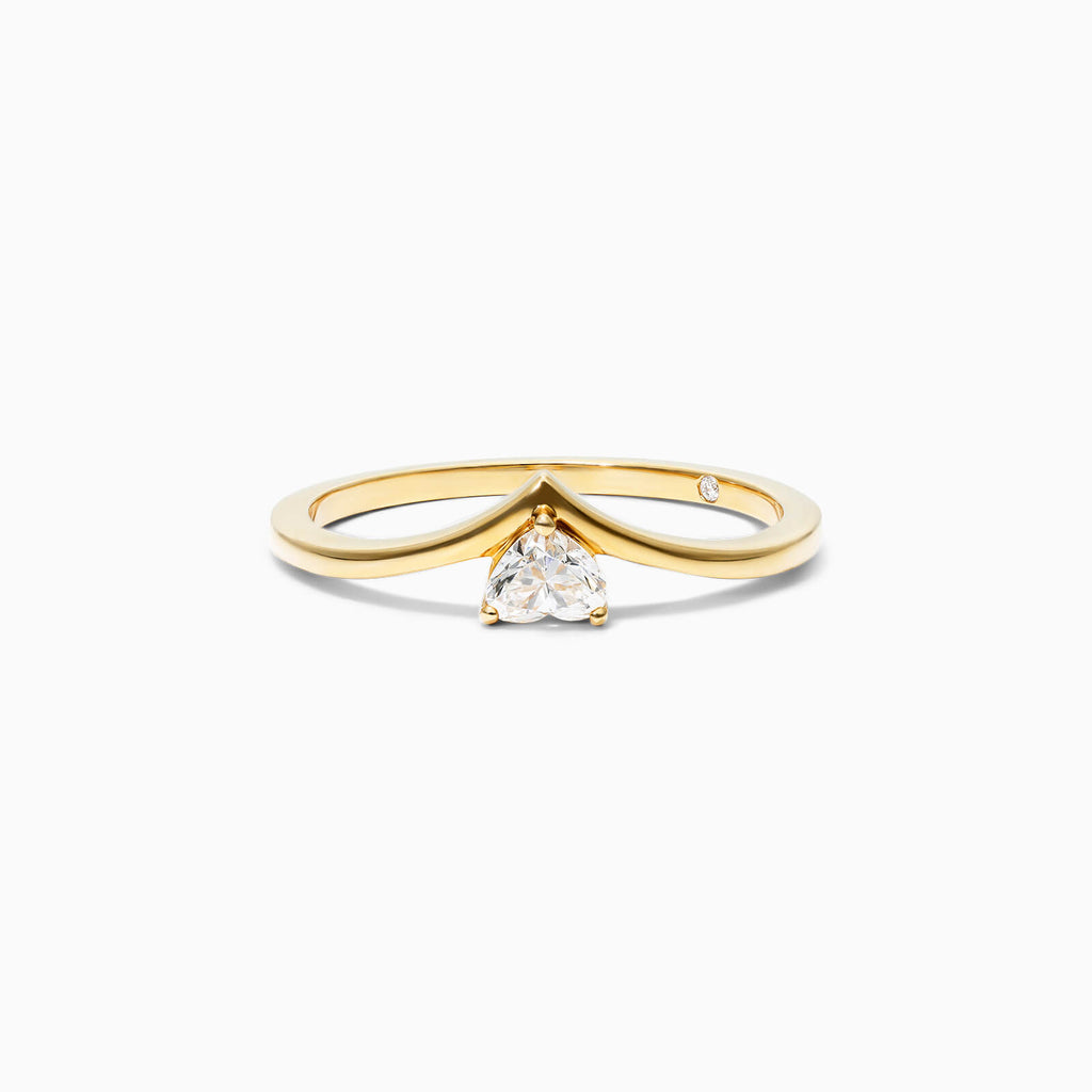 Anel De Ouro Amarelo 18k Em V De Luxo Diamante Solitario Hearth